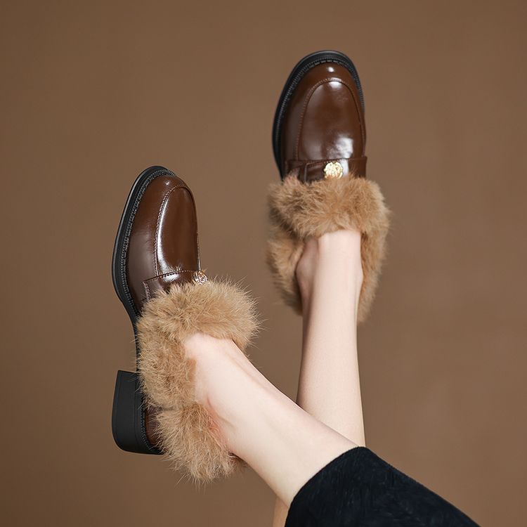 Deep Mouth Flat Shoes for Women Low Chunky Heel Slip-On