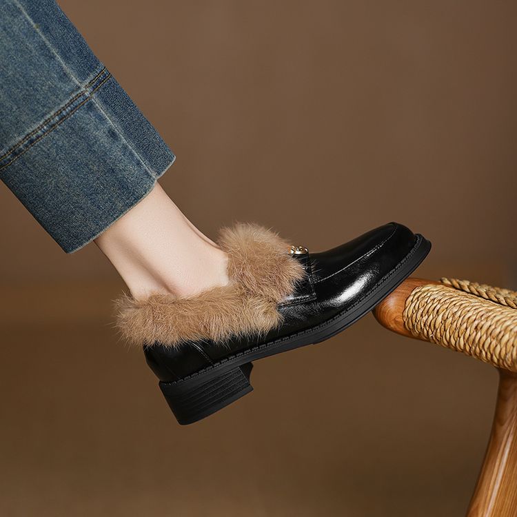 Deep Mouth Flat Shoes for Women Low Chunky Heel Slip-On