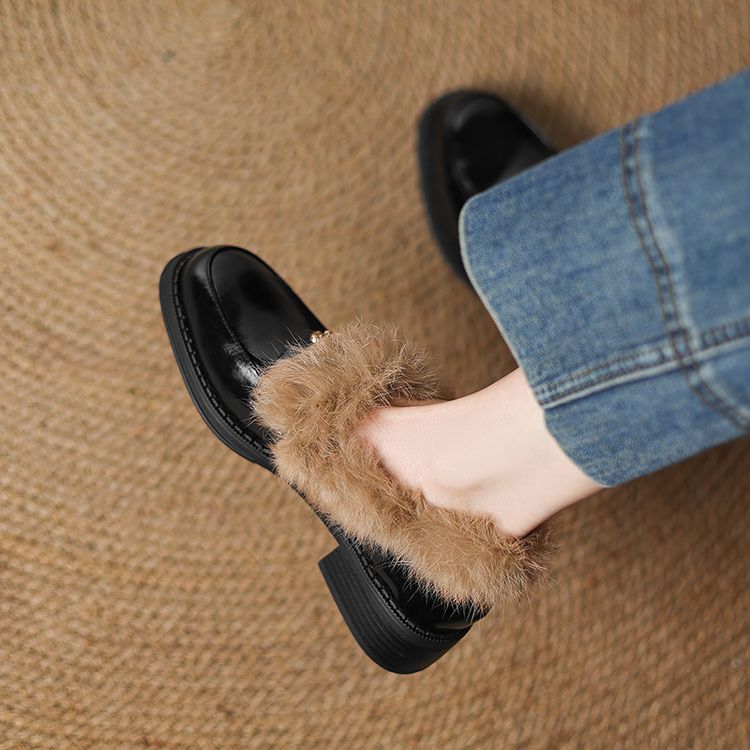 Deep Mouth Flat Shoes for Women Low Chunky Heel Slip-On