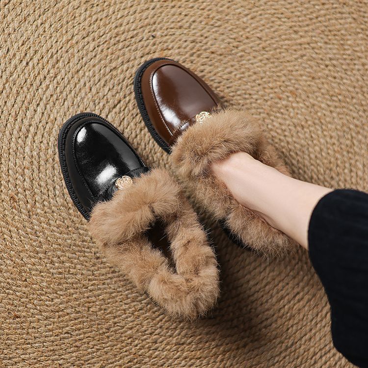 Deep Mouth Flat Shoes for Women Low Chunky Heel Slip-On