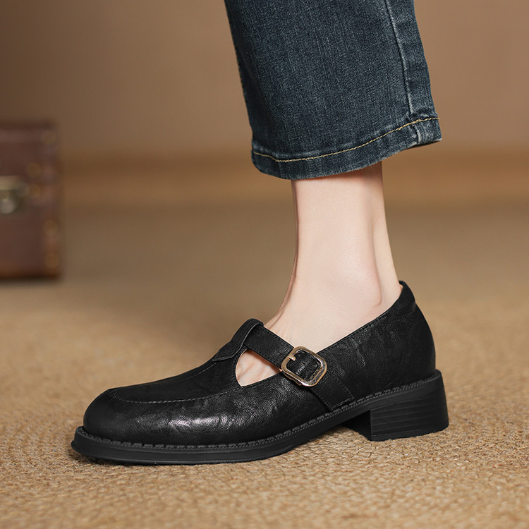 Deep Mouth Single Shoes - Retro Style Women's Low Heel Shoes