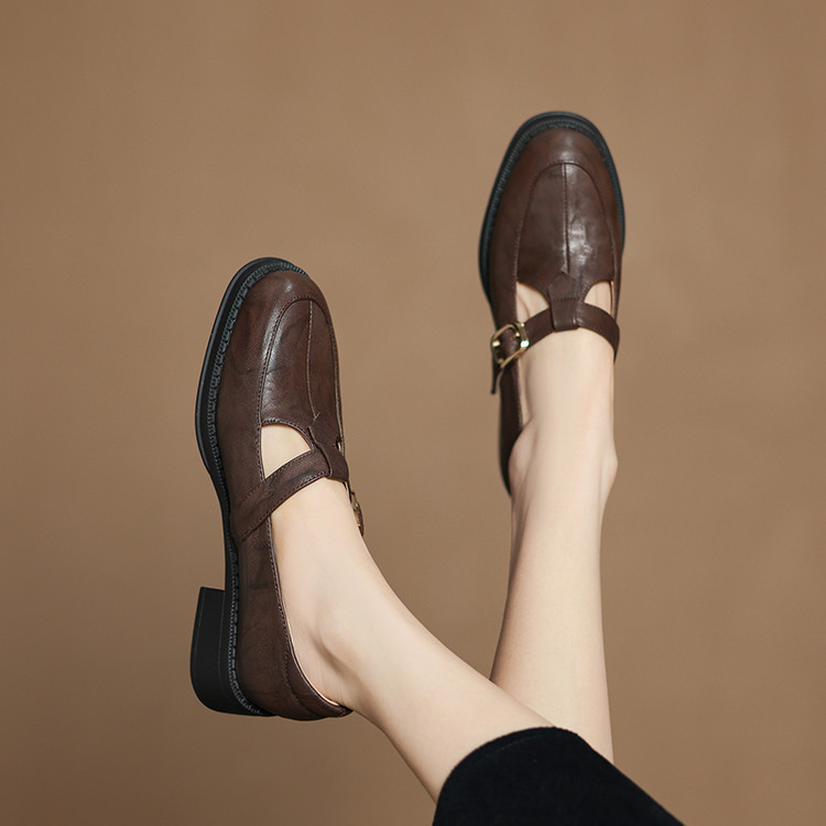 Deep Mouth Single Shoes - Retro Style Women's Low Heel Shoes