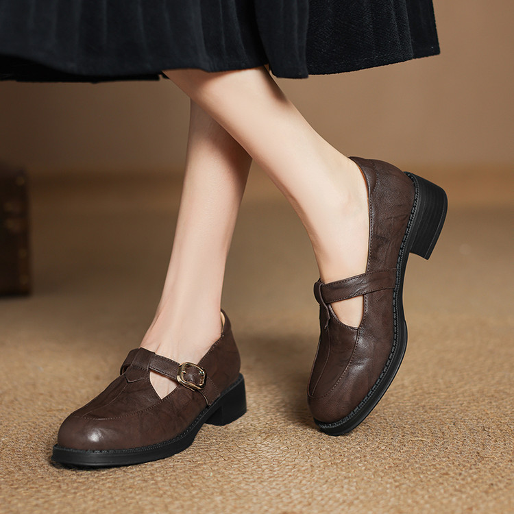 Deep Mouth Single Shoes - Retro Style Women's Low Heel Shoes