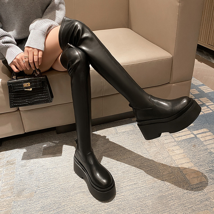 knight-boots-black-mid-calf-and-high-tube-platform-round-toe Knight Boots Black Mid-Calf and High-Tube Platform Round Toe