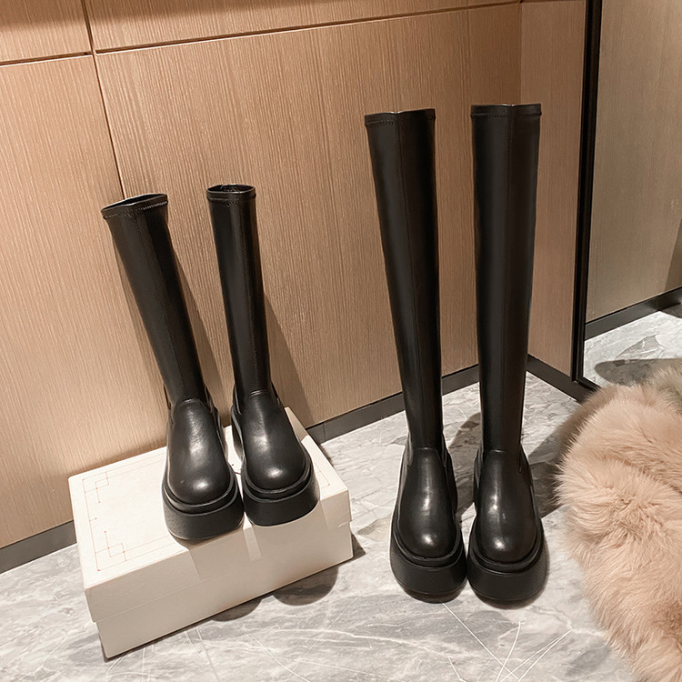 Knight Boots Black Mid-Calf and High-Tube Platform Round Toe