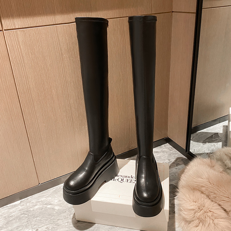 Knight Boots Black Mid-Calf and High-Tube Platform Round Toe