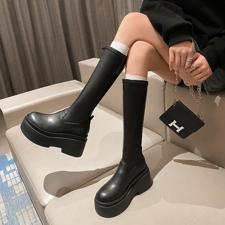 Knight Boots Black Mid-Calf and High-Tube Platform Round Toe