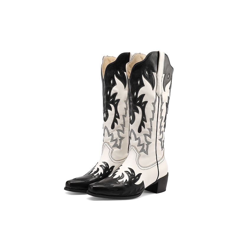 Knight Boots PU Square Toe Chunky Mid Heel High Shaft