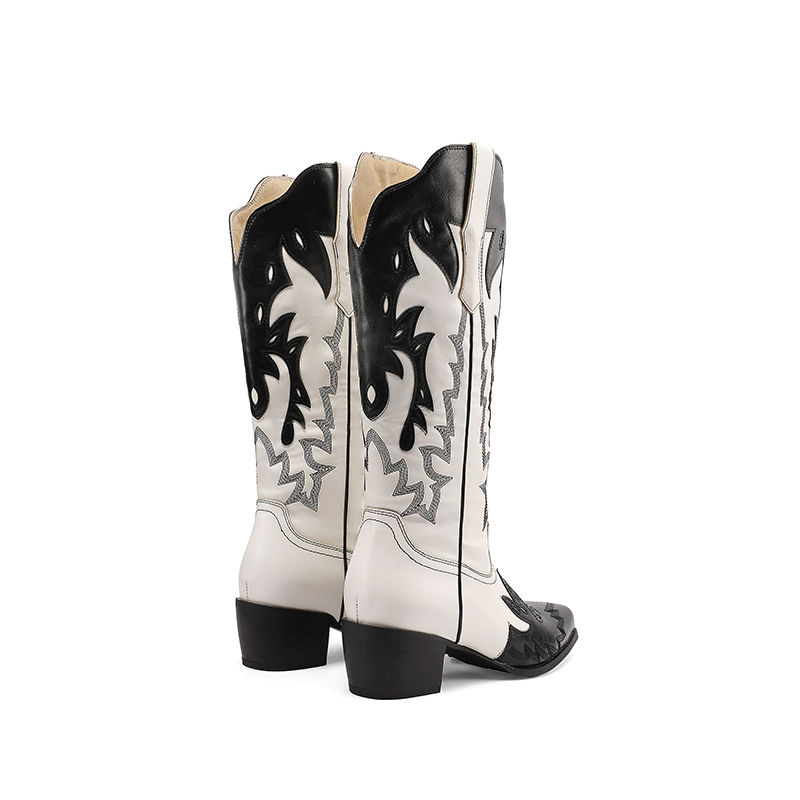 Knight Boots PU Square Toe Chunky Mid Heel High Shaft