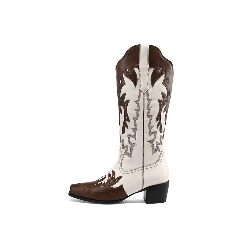 Knight Boots PU Square Toe Chunky Mid Heel High Shaft