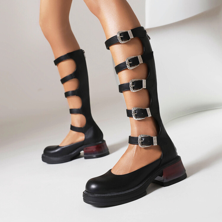 punk-high-top-roman-sandals-with-chunky-heel-and-metal-decoration Punk High Top Roman Sandals with Chunky Heel and Metal Decoration