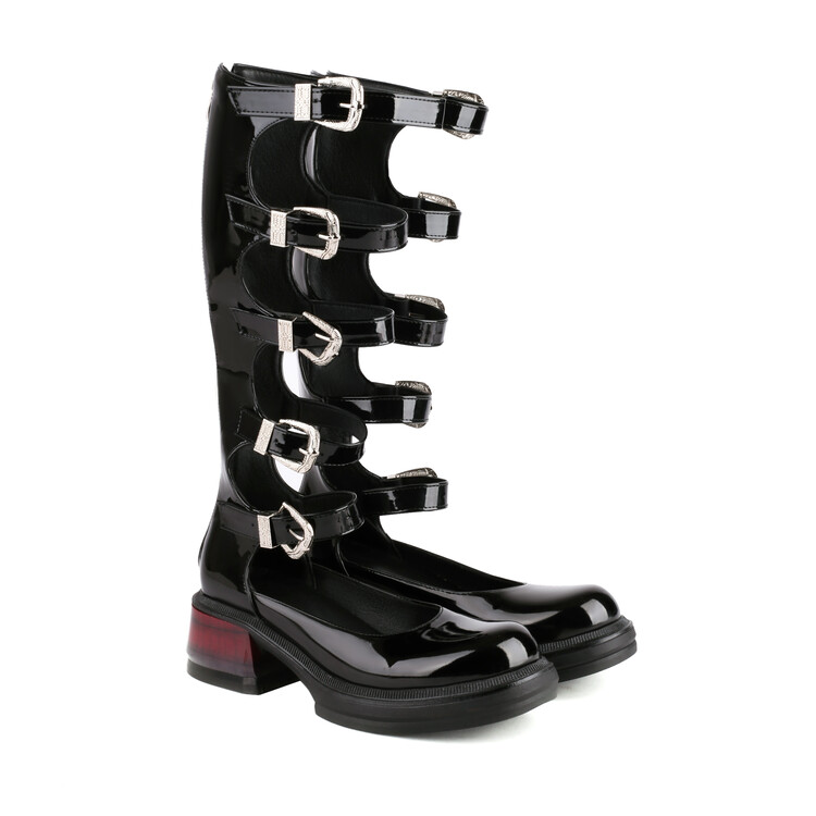Punk High Top Roman Sandals with Chunky Heel and Metal Decoration