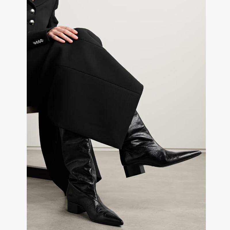 womens-black-pointed-toe-high-shaft-chunky-heel-fashion-boots Women's Black Pointed Toe High Shaft Chunky Heel Fashion Boots