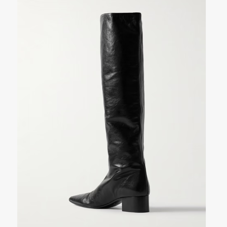 Women's Black Pointed Toe High Shaft Chunky Heel Fashion Boots