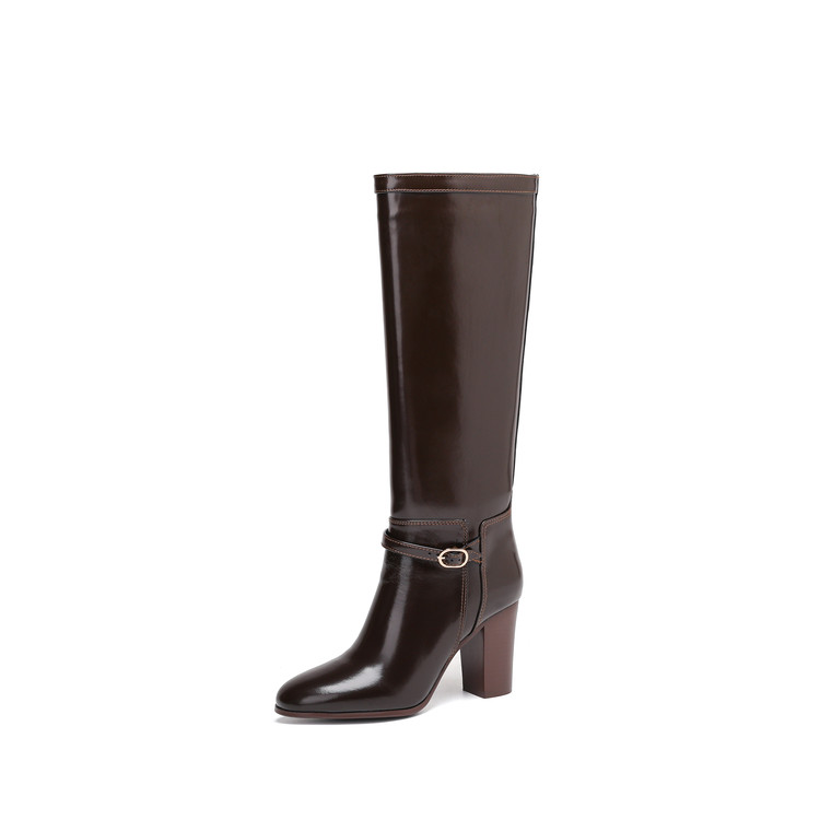 Women's High Heel High Shaft Fashion Boots with Buckle and Metal Details