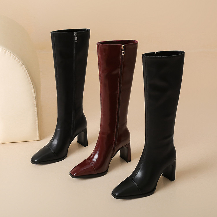 Women's High Heel Square Toe Side Zip High Shaft Fashion Boots - Style q.html