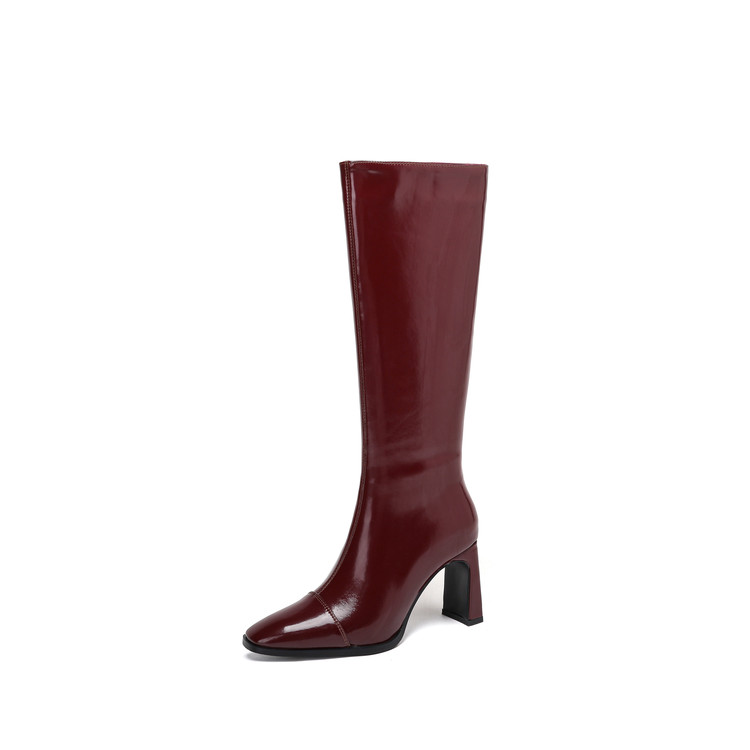 Women's High Heel Square Toe Side Zip High Shaft Fashion Boots - Style q.html