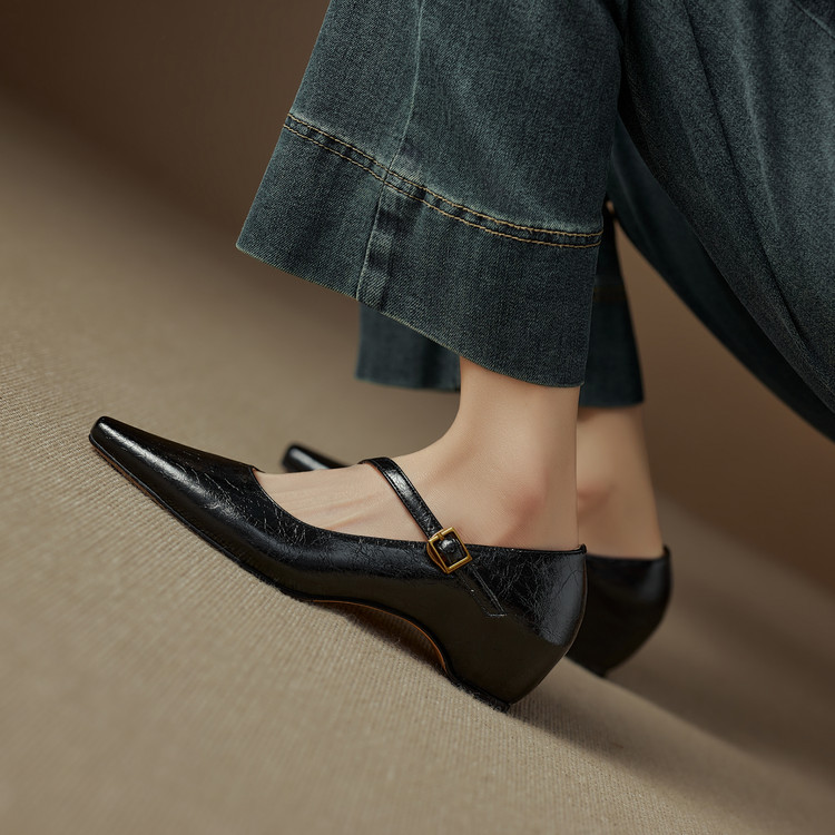 Women's Mary Jane Flat Shoes Sheepskin Square Toe Commuter Style
