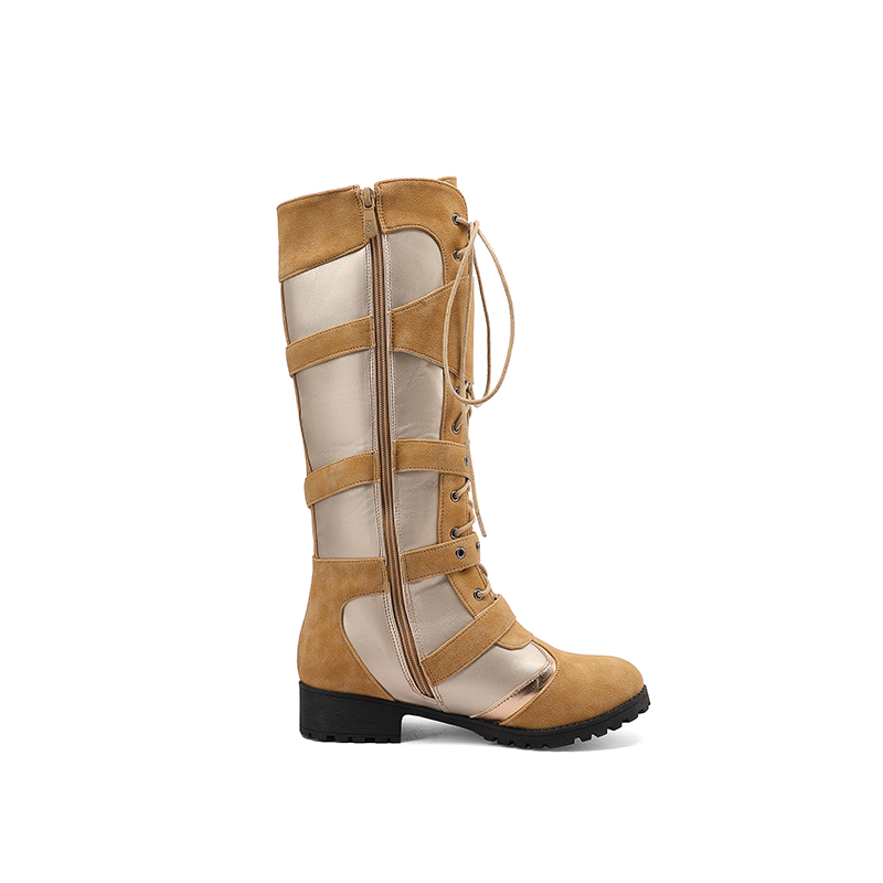 Women's PU Knight Boots Round Toe Chunky Mid Heel High Shaft