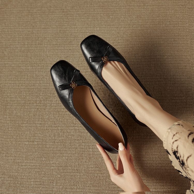 Women's Retro Mary Jane Flat Shoes with Bow Square Toe Slip-On