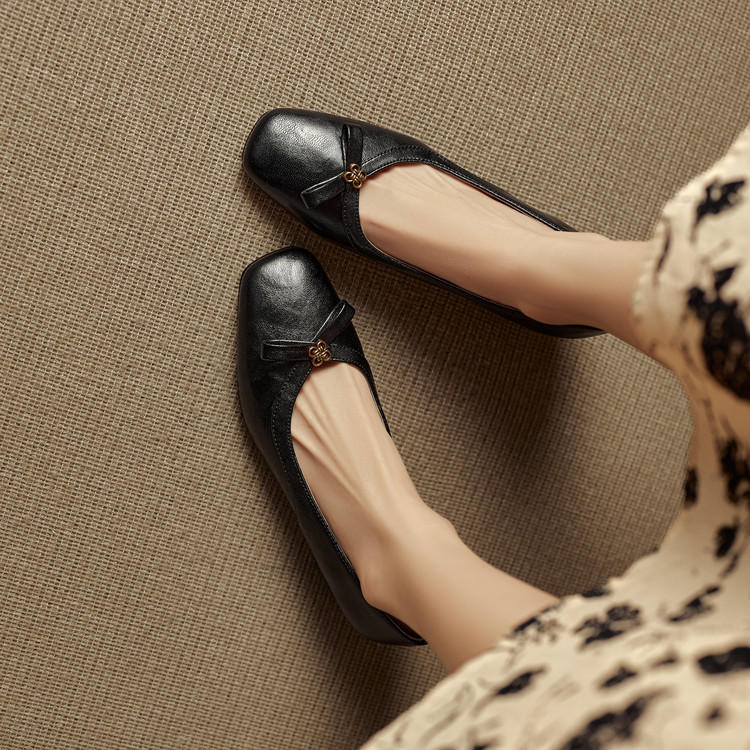Women's Retro Mary Jane Flat Shoes with Bow Square Toe Slip-On