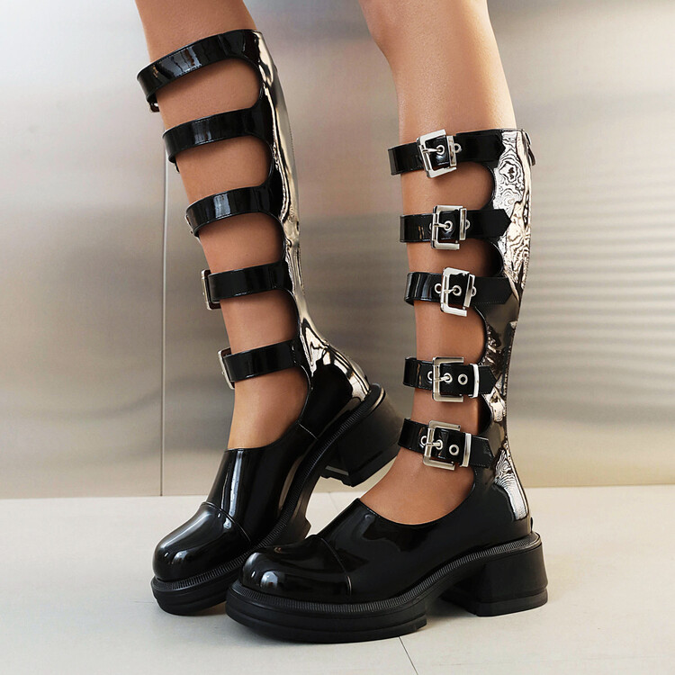 womens-round-toe-mid-chunky-heel-ankle-strap-sandal-boots Women's Round Toe Mid Chunky Heel Ankle Strap Sandal Boots
